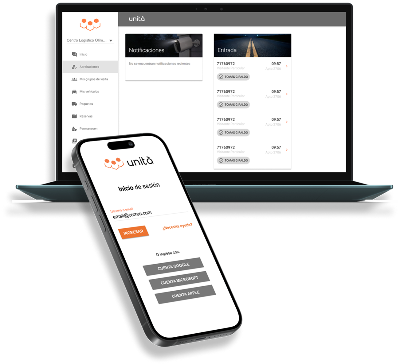 Vista previa de la plataforma mostrando la interfaz en dispositivos móviles y de escritorio